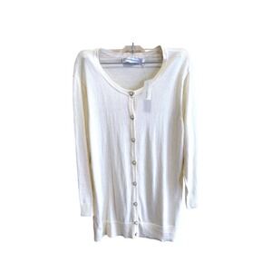 NY & Company NEW Womens Cream Button Front Long Sleeve Cardigan Sweater Size L
